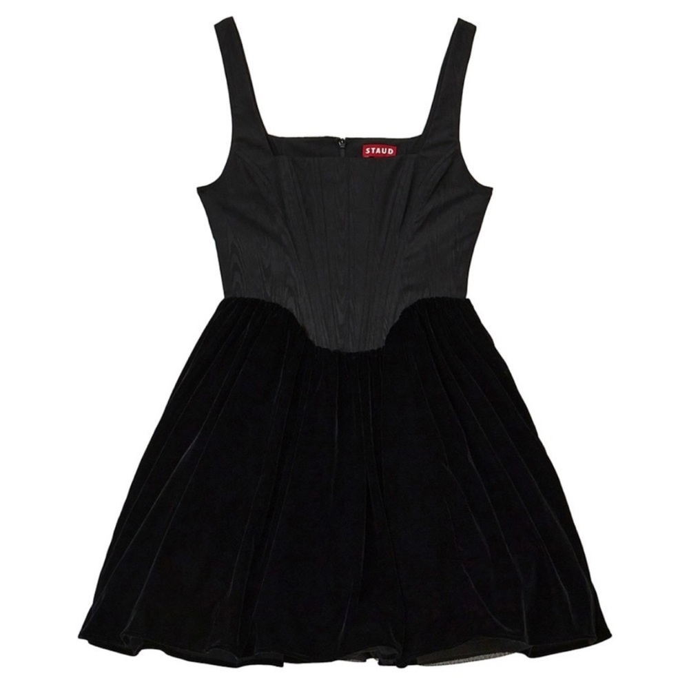 NWT Staud Velvet Landscape Fit & Flare Dress in Black Size 2